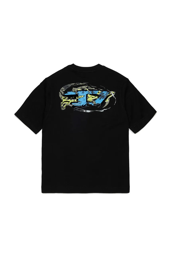 Diesel T-shirt dziecięcy bawełniany TSCRAP OVER T-SHIRT J02968.KYA1Y czarny AW26