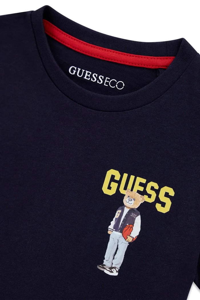 Chłopiec Guess T-shirt dziecięcy bawełniany N6YI23.K3879.9BY2 granatowy