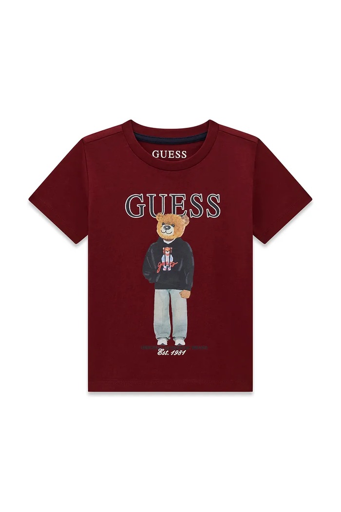 Guess T-shirt dziecięcy bawełniany bordowy N6YI05.K3792.9BY2