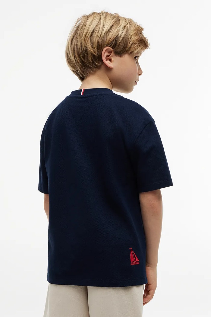 Chłopiec Tommy Hilfiger T-shirt dziecięcy bawełniany KB0KB10516.128.176.9BY2 granatowy