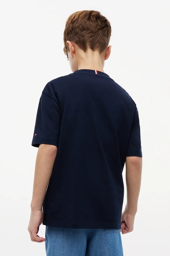 Chłopiec Tommy Hilfiger T-shirt dziecięcy bawełniany KB0KB10546.128.176.9BY2 granatowy