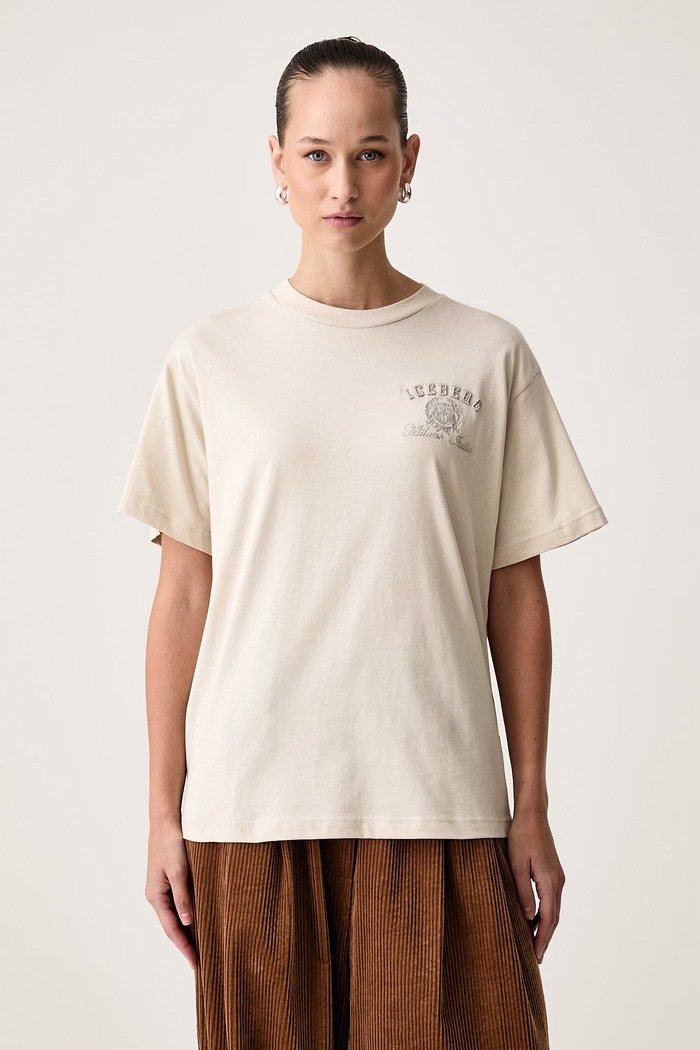 Iceberg T-shirt damski bawełniany beżowy FR04.6325