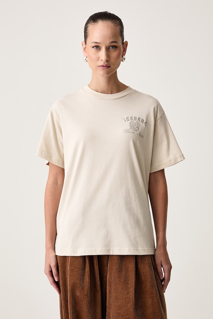 Iceberg T-shirt damski bawełniany beżowy FR04.6325