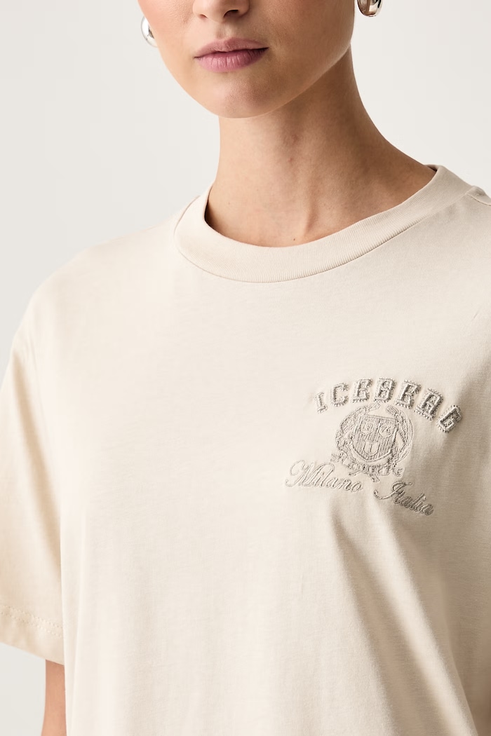 T-shirt damski bawełniany Iceberg FR04.6325 beżowy