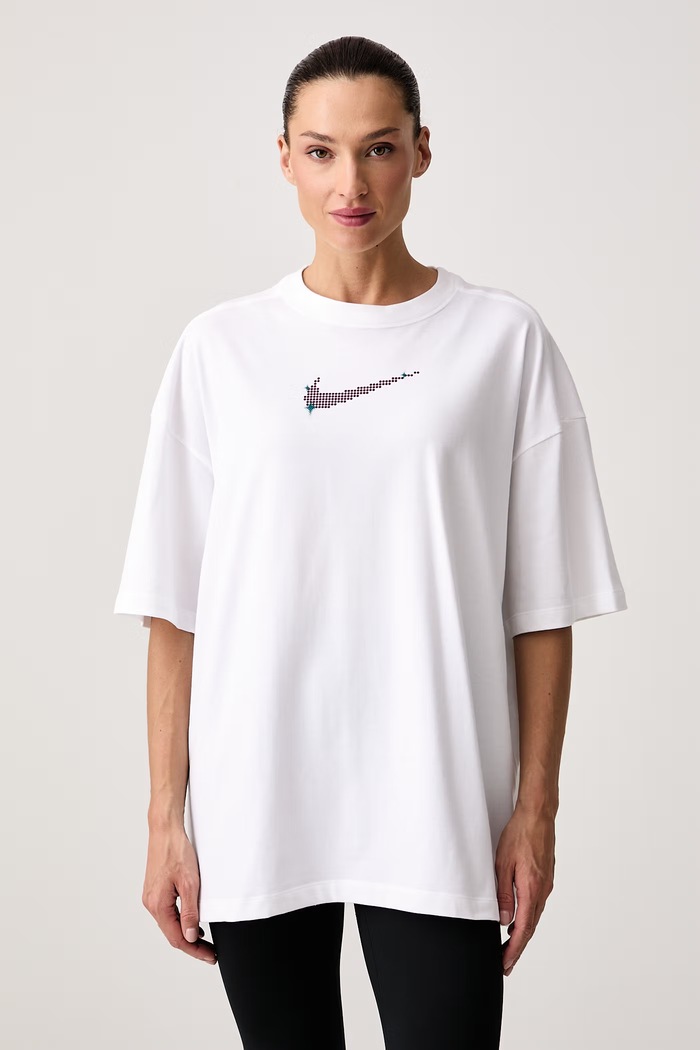 Odzież Nike T-shirt treningowy damski z bawełną IX7338.100 biały