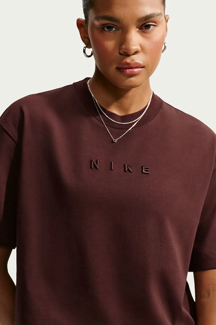Odzież Nike Sportswear T-shirt oversize damski bawełniany IO7462.658 bordowy