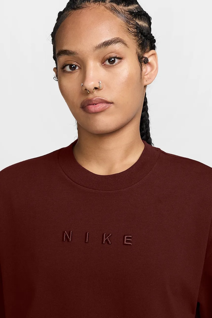 Odzież Nike Sportswear T-shirt oversize damski bawełniany IO7464.658 bordowy