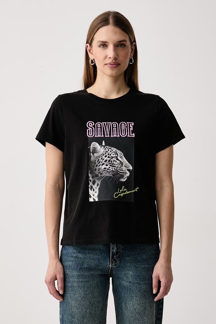 Lola Casademunt T-shirt damski bawełniany czarny LF2615049