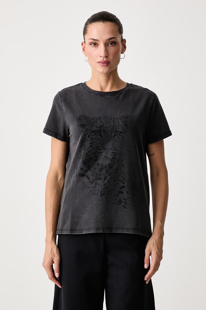 Lola Casademunt T-shirt damski bawełniany z elastanem czarny LF2615039