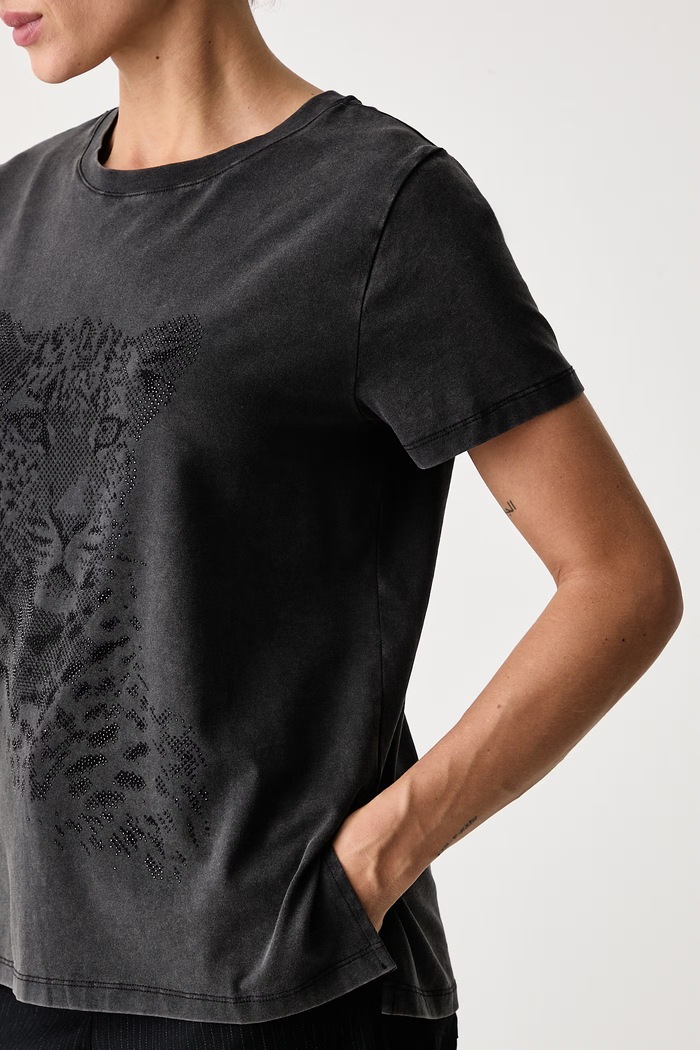 T-shirt damski bawełniany z elastanem Lola Casademunt LF2615039 czarny