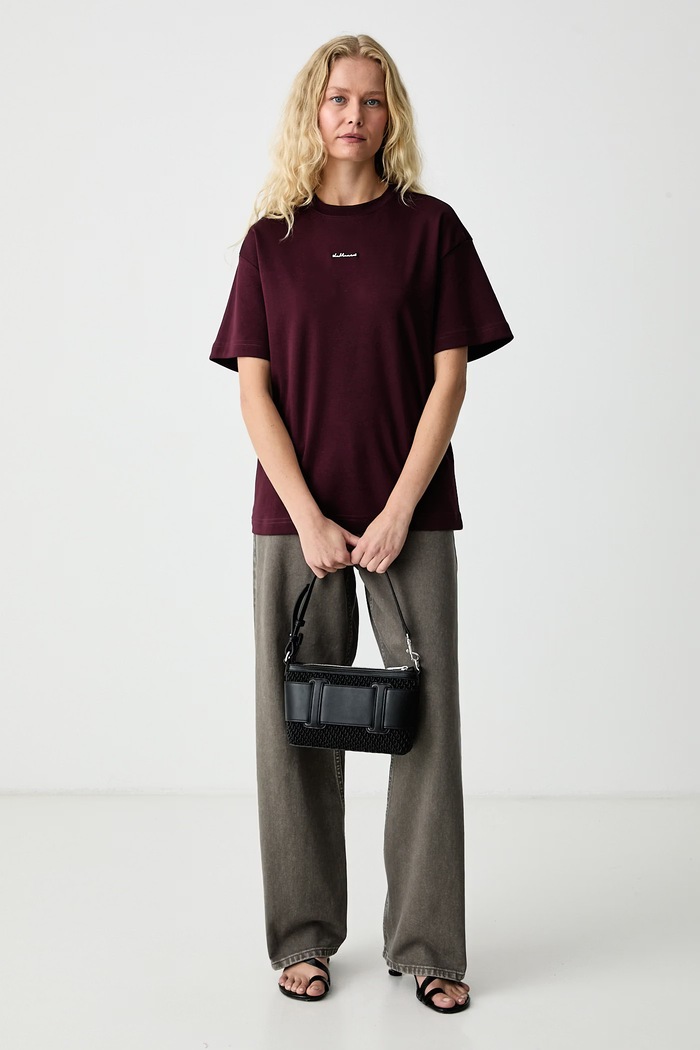 La Mania T-shirt damski bawełniany COLDI COLDI bordowy AW26