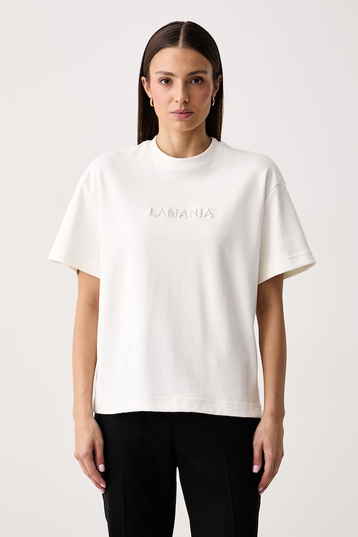 La Mania T-shirt damski bawełniany HAYLA beżowy HAYLA