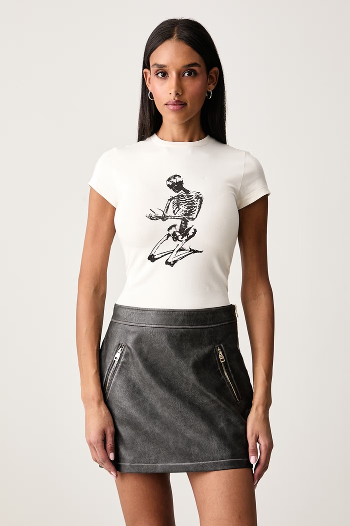 The Ragged Priest T-shirt damski bawełniany z elastanem beżowy RPAW261055JS