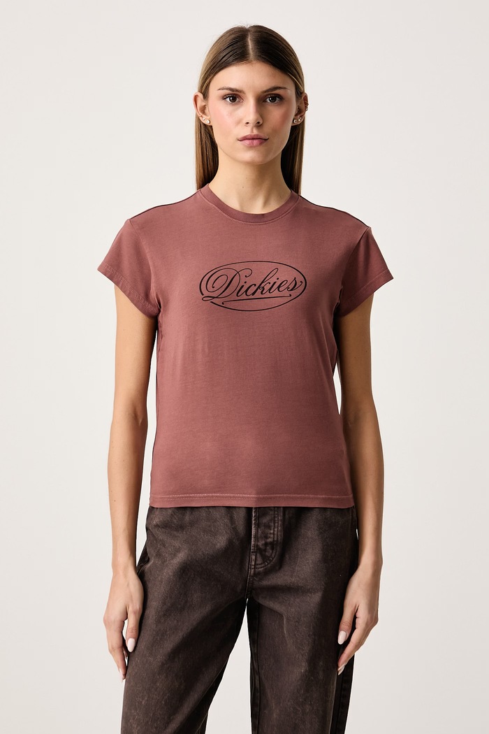 Dickies T-shirt damski bawełniany z elastanem brązowy DK0A89DRMR01