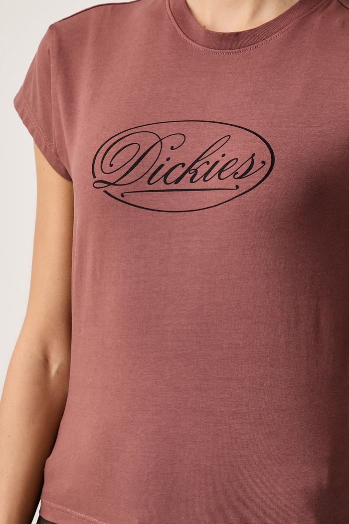 T-shirt damski bawełniany z elastanem Dickies DK0A89DRMR01 brązowy