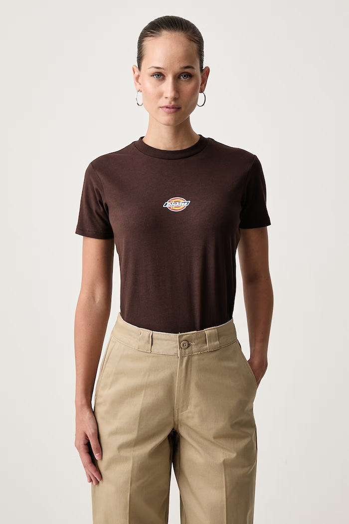 Dickies T-shirt damski bawełniany z elastanem brązowy DK0A4ZAOCBX1
