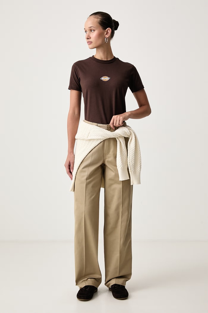 Dickies T-shirt damski bawełniany z elastanem DK0A4ZAOCBX1 brązowy AW26