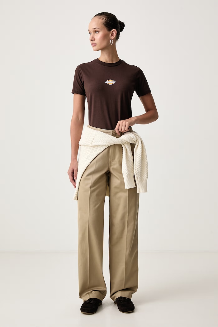 Dickies T-shirt damski bawełniany z elastanem DK0A4ZAOCBX1 brązowy AW26