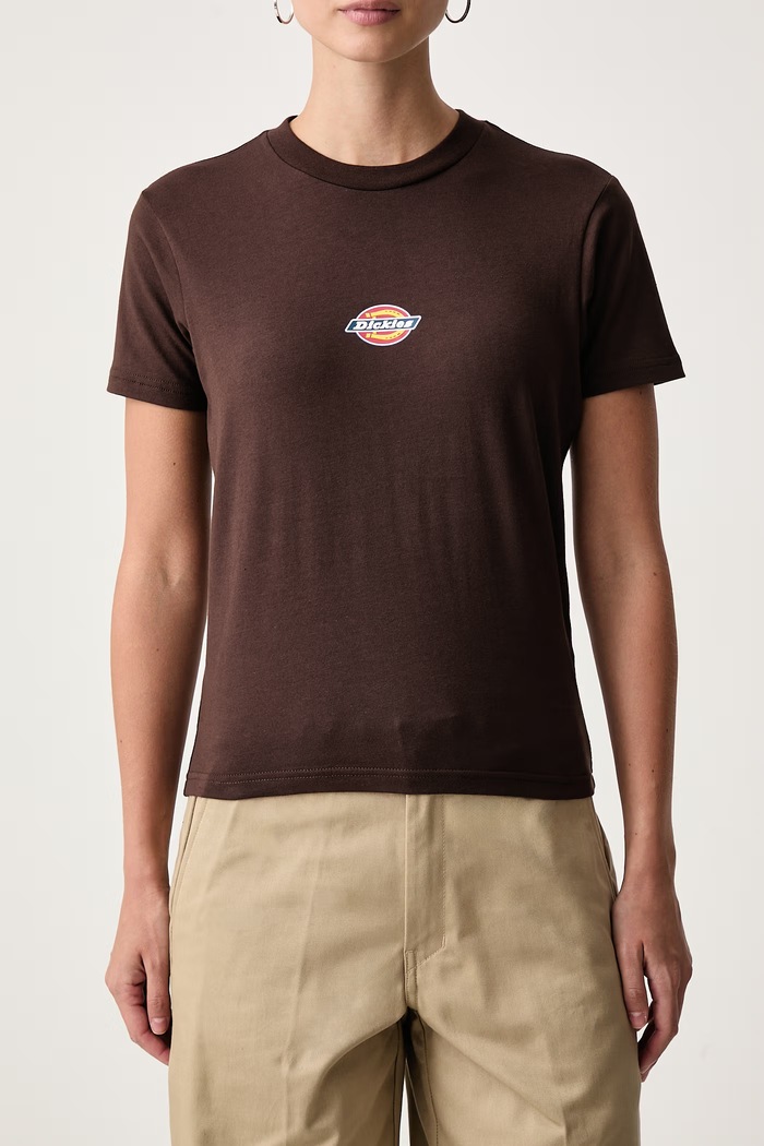 T-shirt damski bawełniany z elastanem Dickies DK0A4ZAOCBX1 brązowy