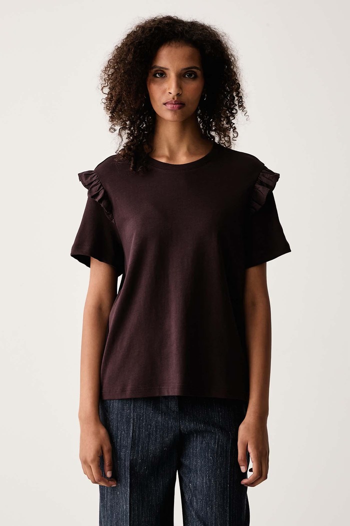 Marc O'Polo T-shirt damski bawełniany bordowy 5000010177