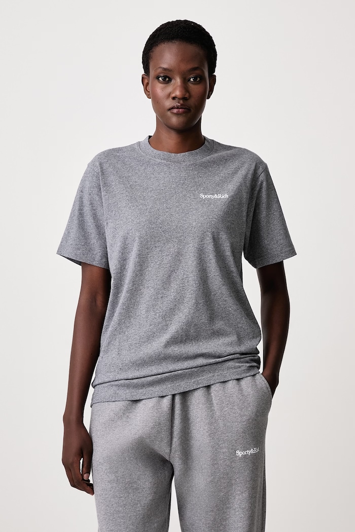 Sporty & Rich Serif Logo T-shirt bawełniany damski szary TO11984300GY34