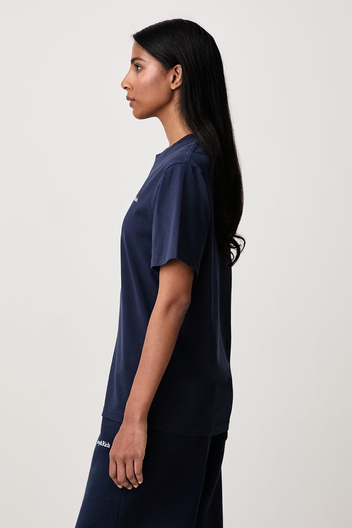 Serif Logo T-shirt bawełniany damski Sporty & Rich TO11984300BL106 granatowy