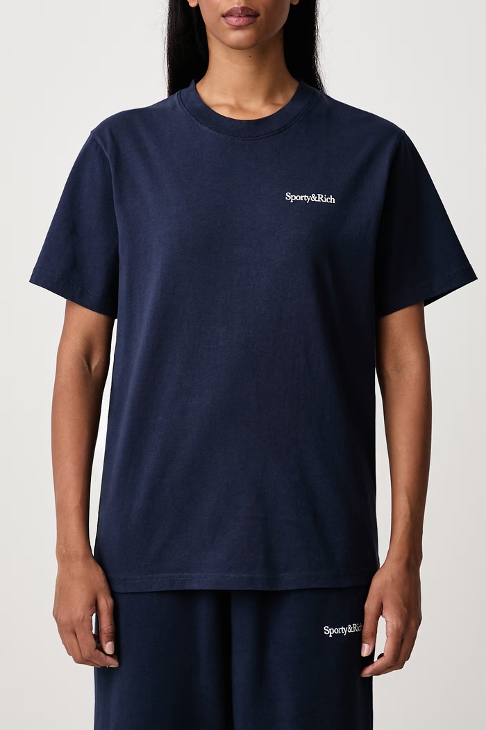 Serif Logo T-shirt bawełniany damski Sporty & Rich granatowy TO11984300BL106