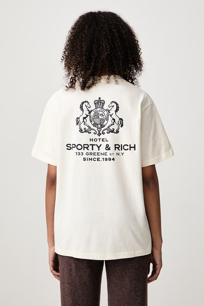 Sporty & Rich SR Hotel T-shirt bawełniany damski beżowy TO11985276WH06
