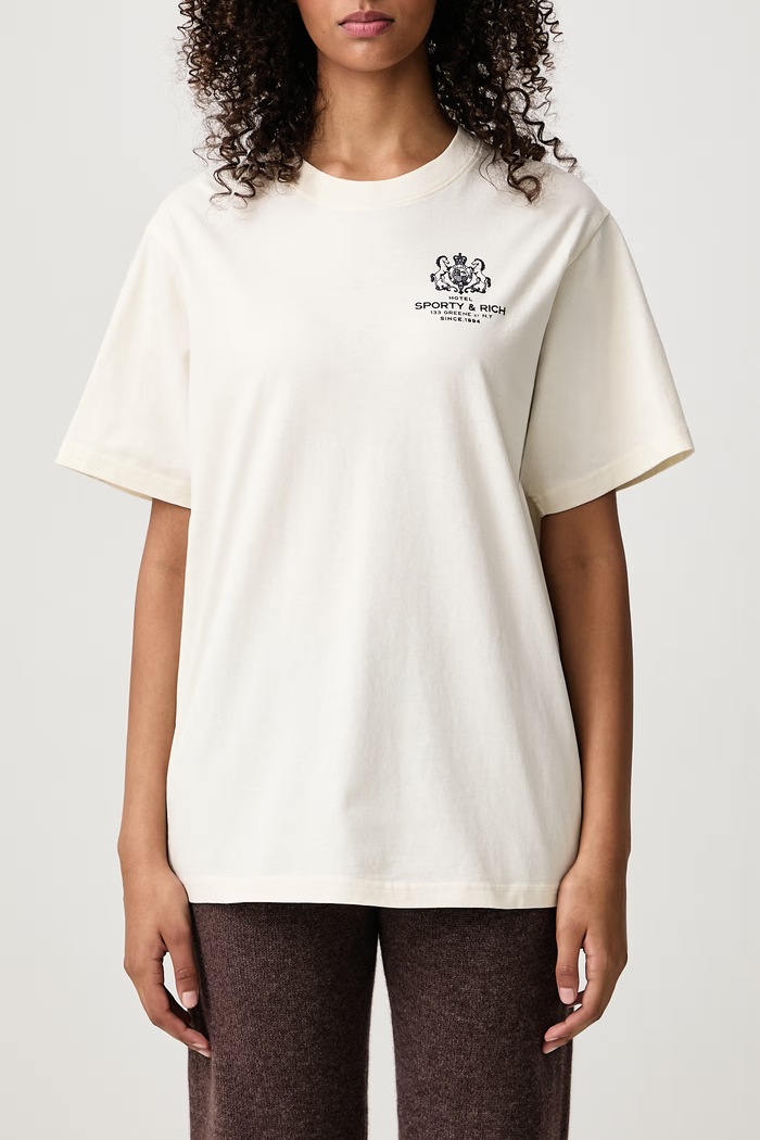 SR Hotel T-shirt bawełniany damski Sporty & Rich beżowy TO11985276WH06