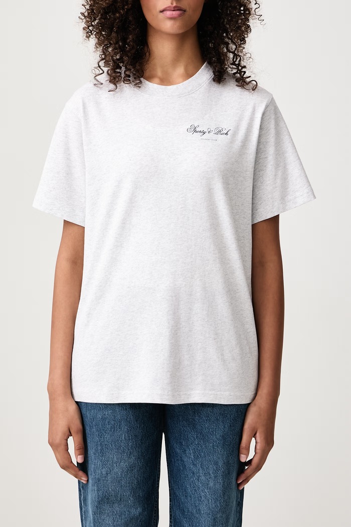 Club Script T-shirt damski Sporty & Rich szary TO11985274GY03