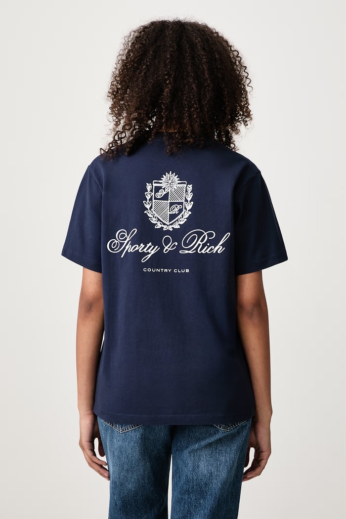 Sporty & Rich Club Script T-shirt bawełniany damski granatowy TO11985274BL106