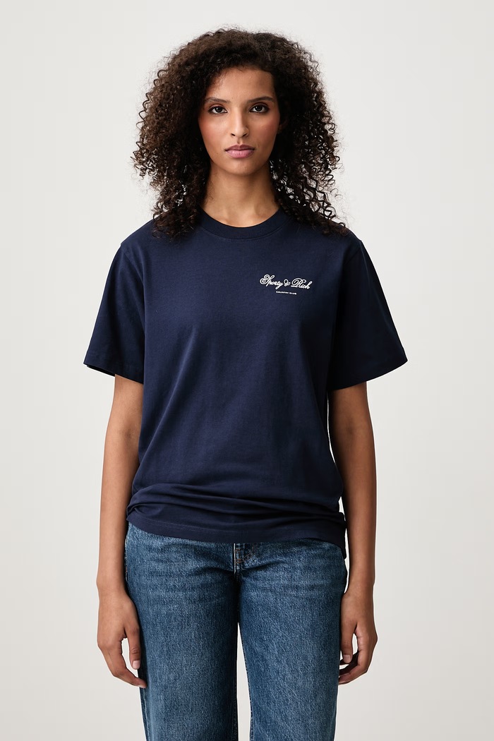 Odzież Sporty & Rich Club Script T-shirt bawełniany damski TO11985274BL106 granatowy