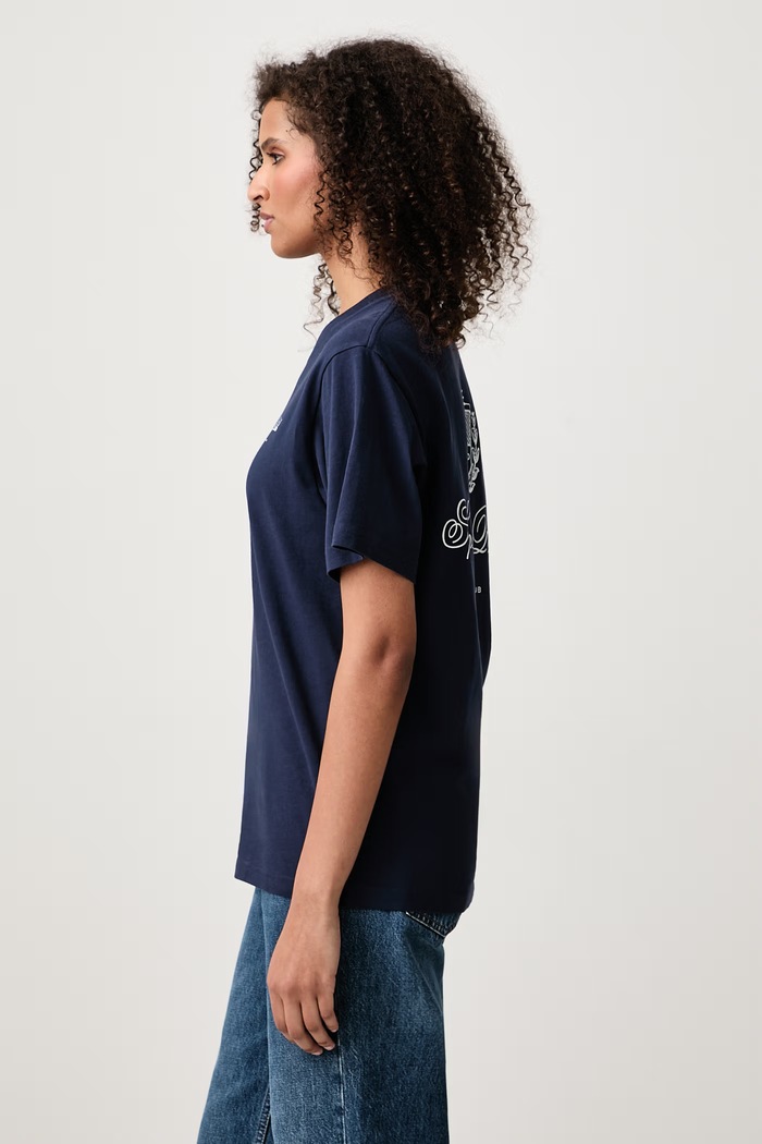 Club Script T-shirt bawełniany damski Sporty & Rich TO11985274BL106 granatowy