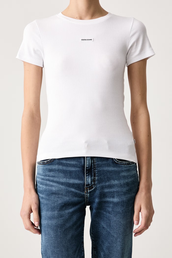 T-shirt damski bawełniany z elastanem Guess Jeans W6BP04.K5468 biały