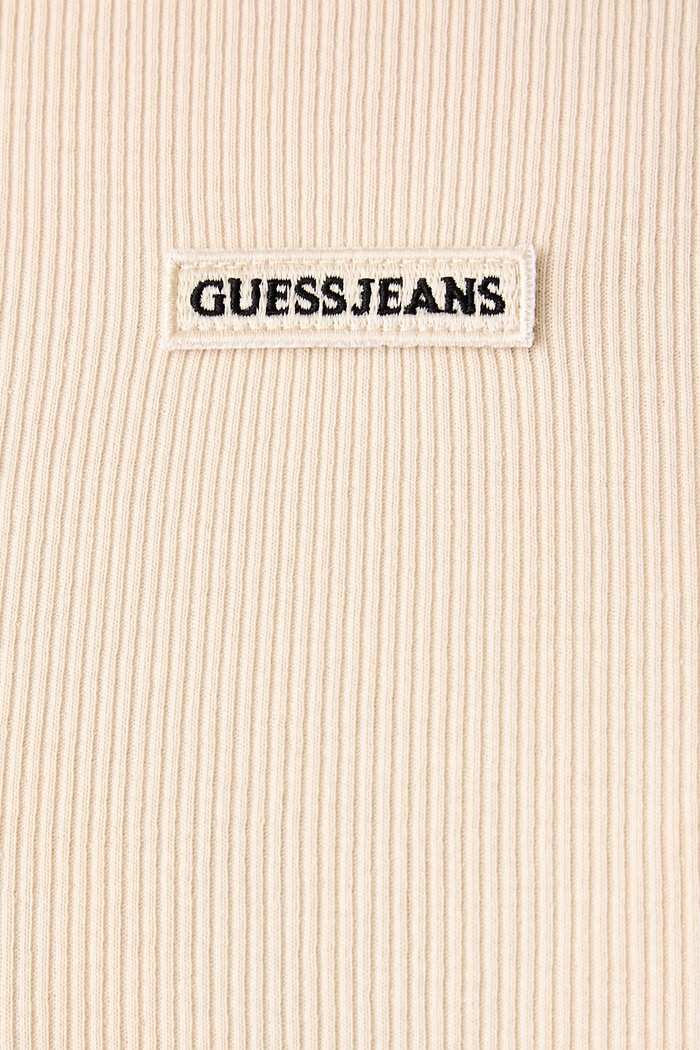 T-shirt damski bawełniany z elastanem Guess Jeans W6BP04.K5468 beżowy