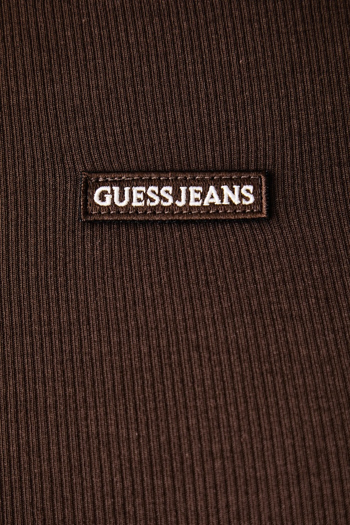 T-shirt damski bawełniany z elastanem Guess Jeans W6BP04.K5468 brązowy