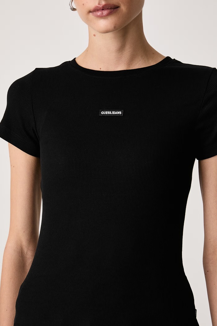 Odzież Guess Jeans T-shirt damski bawełniany z elastanem W6BP04.K5468 czarny