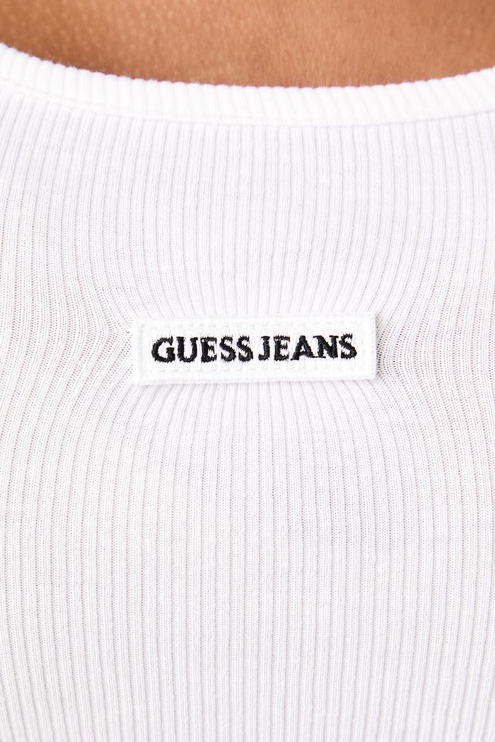 Τοπ γυναικείο βαμβακερό με ελαστάν Guess Jeans λευκό W6BP03.K5467