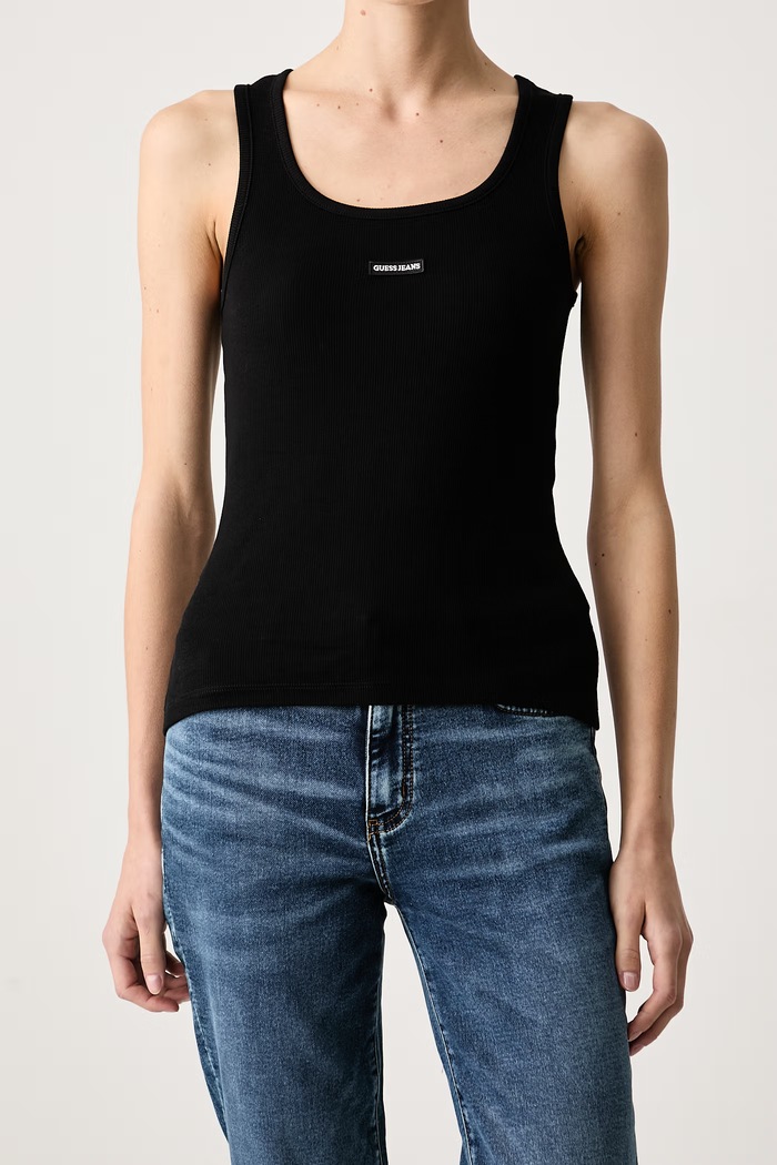 Top damski bawełniany z elastanem Guess Jeans W6BP03.K5467 czarny