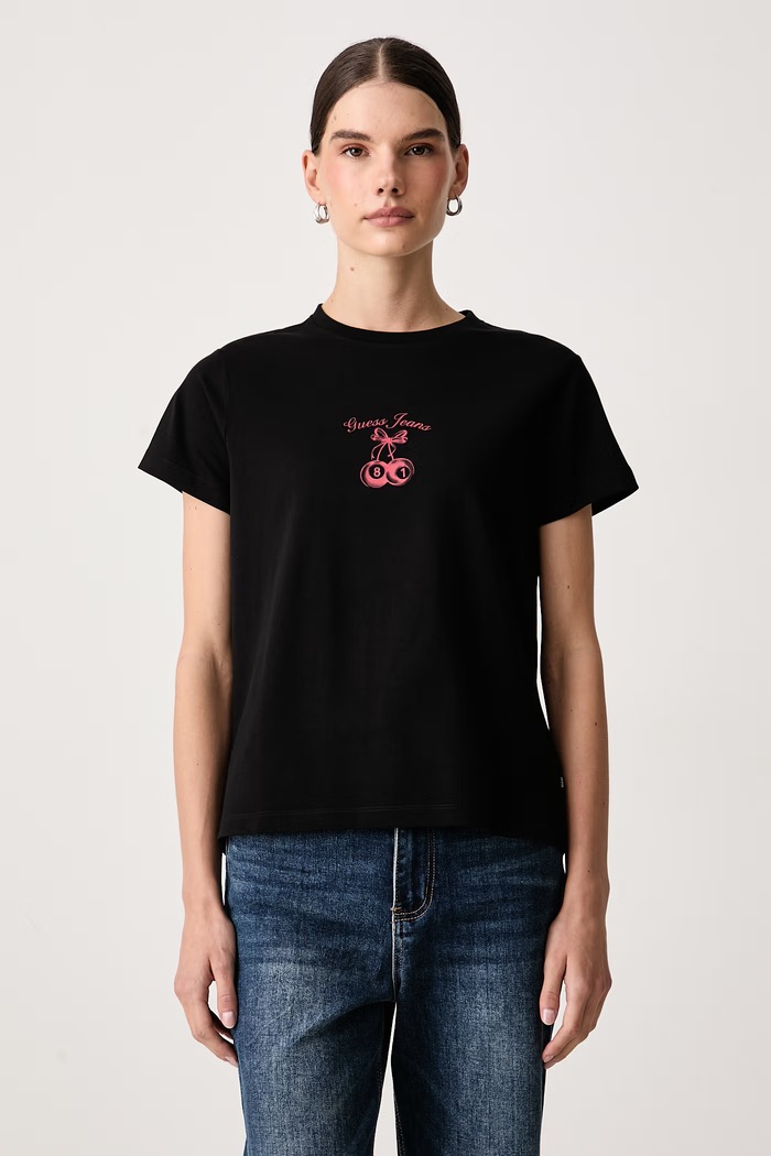 Guess Jeans T-shirt damski bawełniany z elastanem czarny W6BI15.K5599