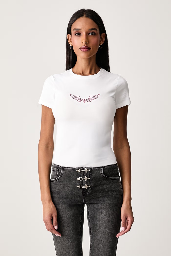 Guess Jeans T-shirt damski bawełniany z elastanem biały W6BI14.K5598