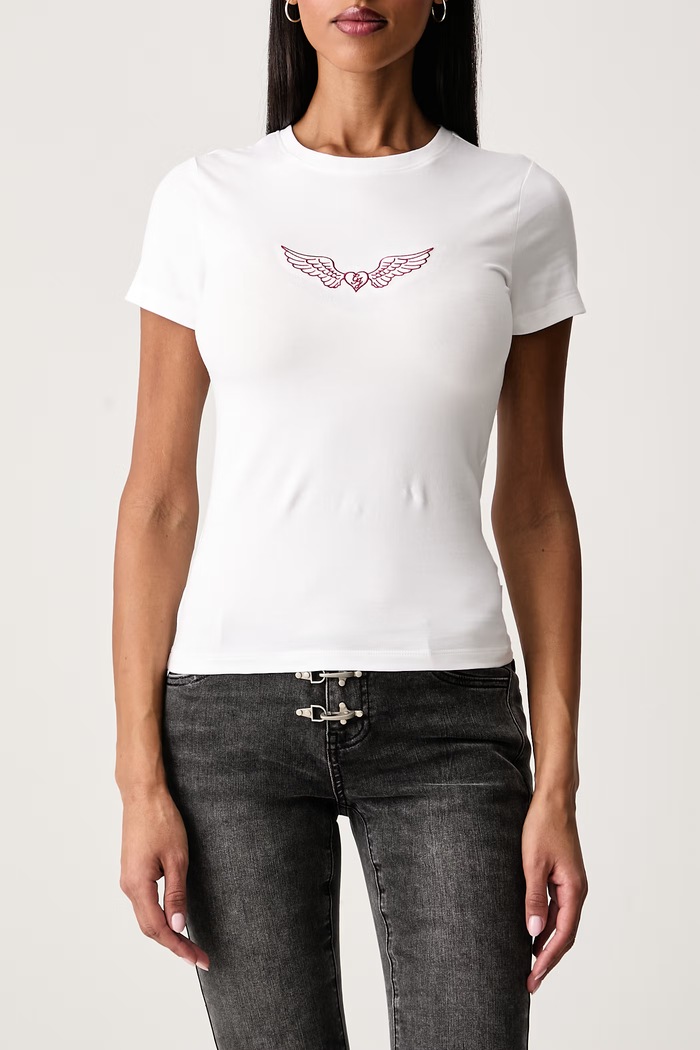 T-shirt damski bawełniany z elastanem Guess Jeans W6BI14.K5598 biały