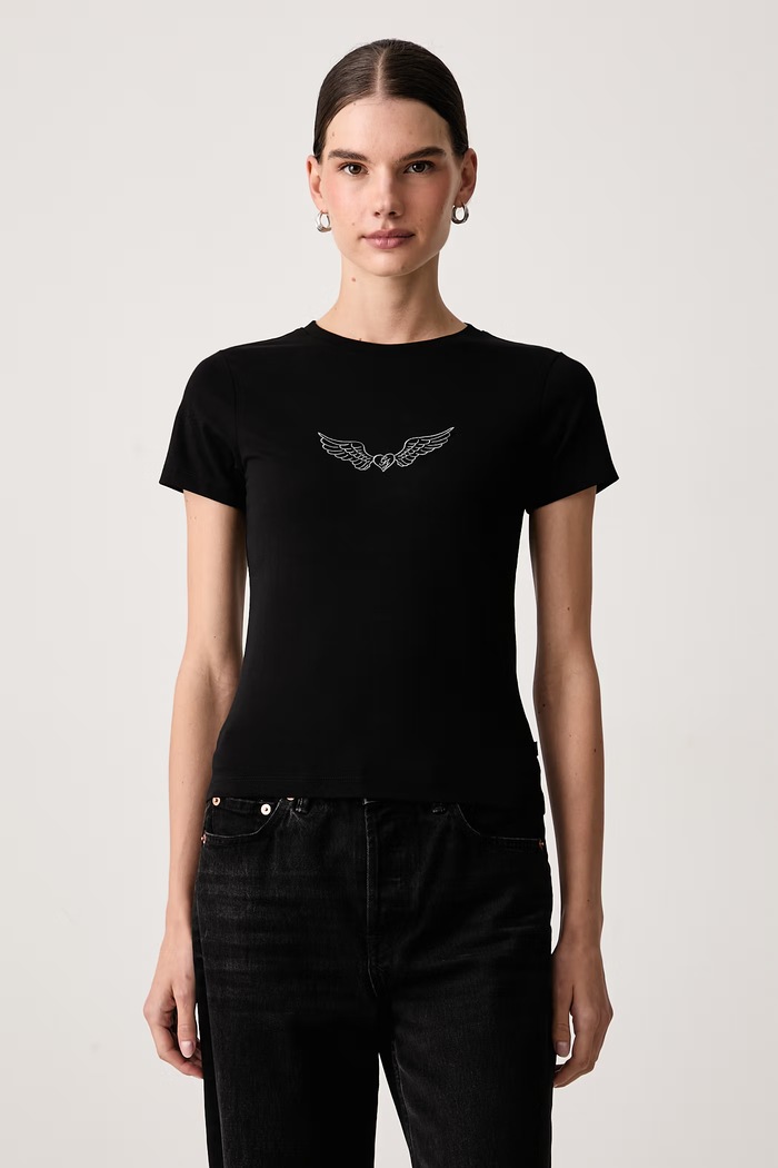 Guess Jeans T-shirt damski bawełniany z elastanem czarny W6BI14.K5598