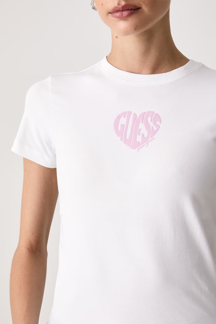 Odzież Guess Jeans T-shirt damski bawełniany z elastanem W6BI13.K5597 biały