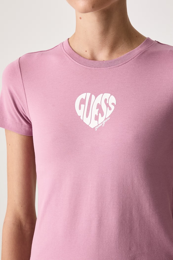 Odzież Guess Jeans T-shirt damski bawełniany z elastanem W6BI13.K5597 różowy