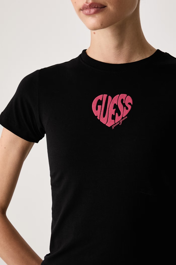 Odzież Guess Jeans T-shirt damski bawełniany z elastanem W6BI13.K5597 czarny