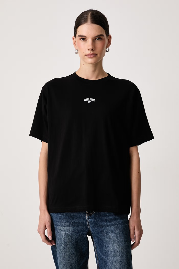 Guess Jeans T-shirt damski bawełniany czarny W6BI10.K5407