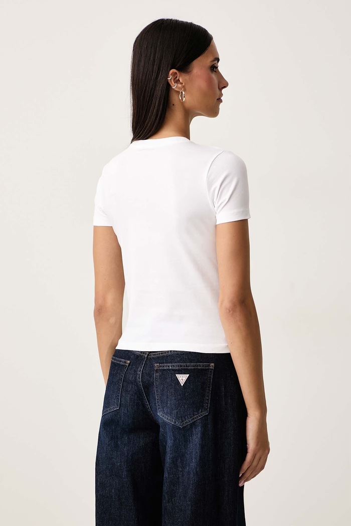 Îmbrăcăminte Guess Jeans Tricou pentru femei din bumbac cu elastan W6BI05.K5301 alb