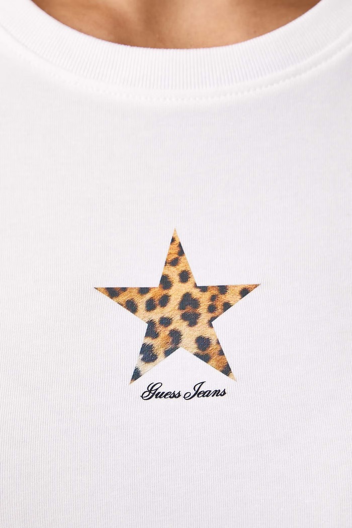 Tricou pentru femei din bumbac cu elastan Guess Jeans alb W6BI05.K5301
