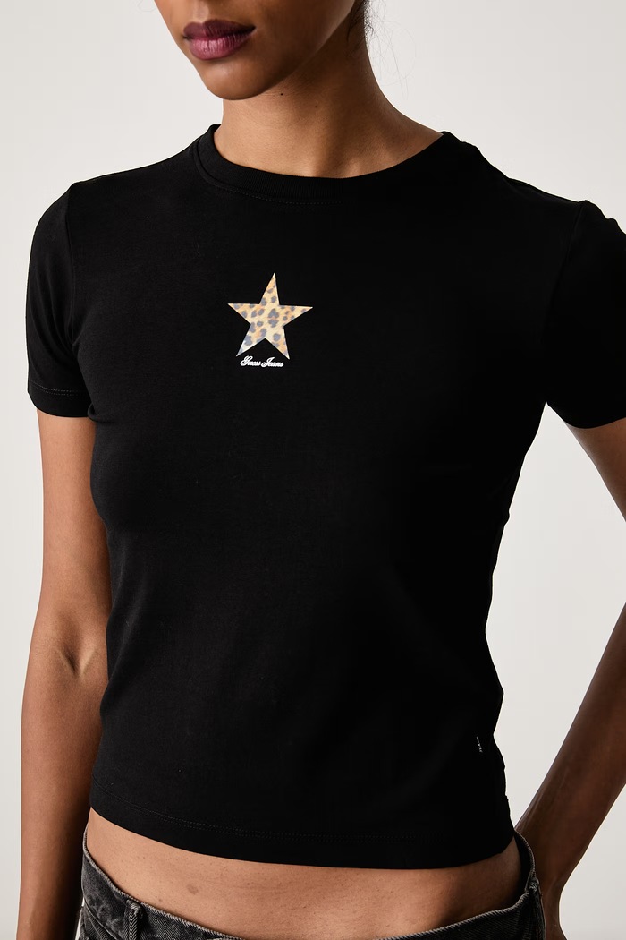 T-shirt damski bawełniany z elastanem Guess Jeans W6BI05.K5301 czarny